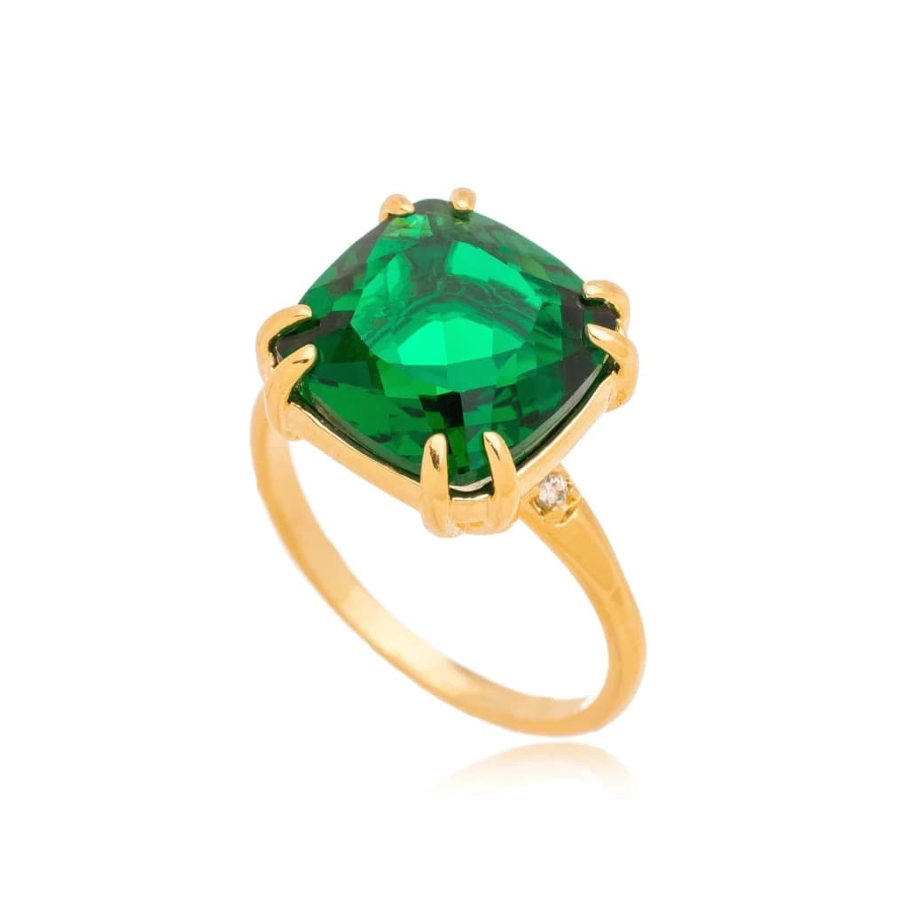 Anel Carré com Esmeralda em Ouro 18k - Tamanho 16 - imagem 1
