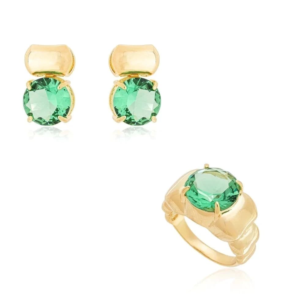 Conjunto com Brinco e Anel em Berilo e Ametista Verde TAM 20 - imagem 1