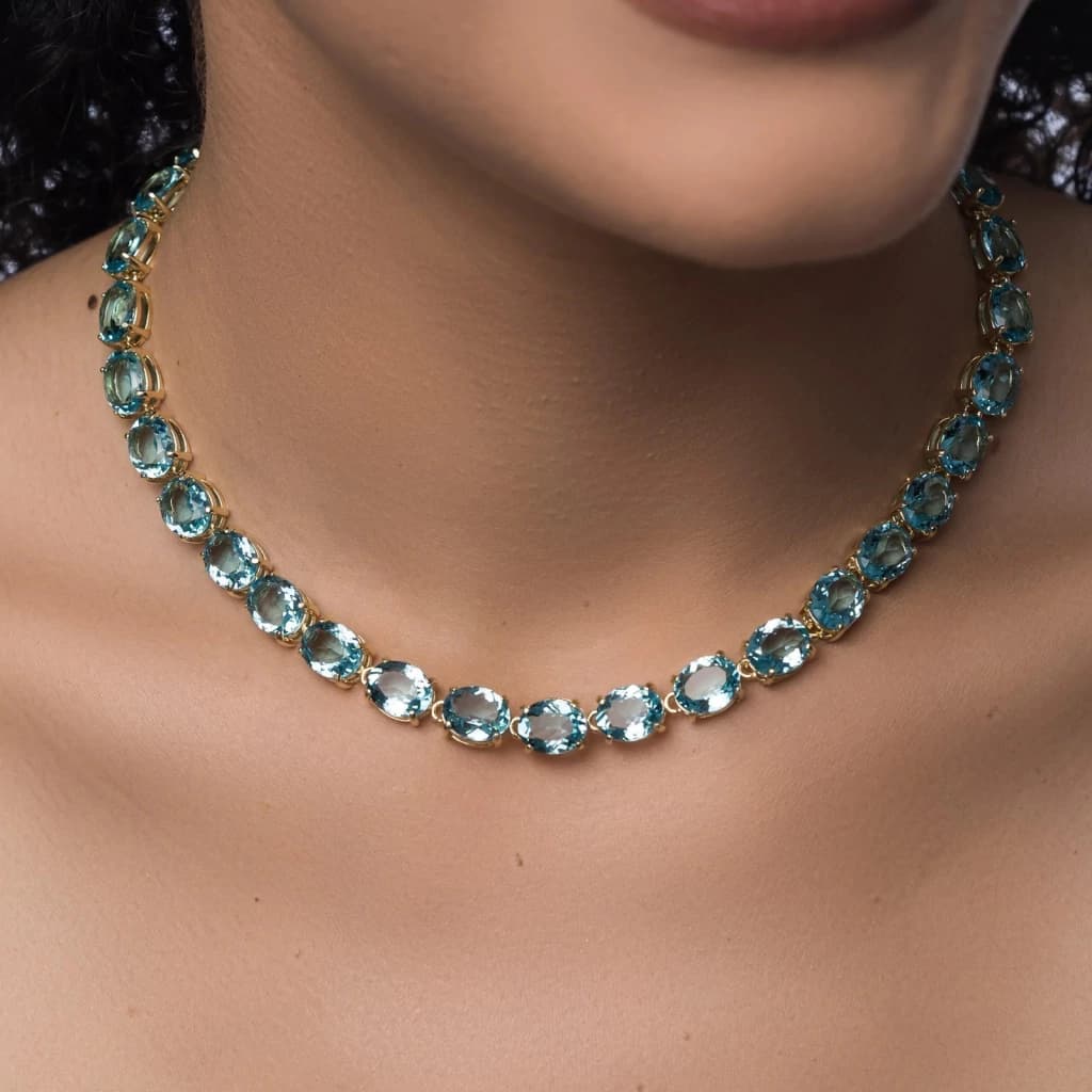 Conjunto Colar + Brinco Topazio sky - ouro 18k - imagem 1