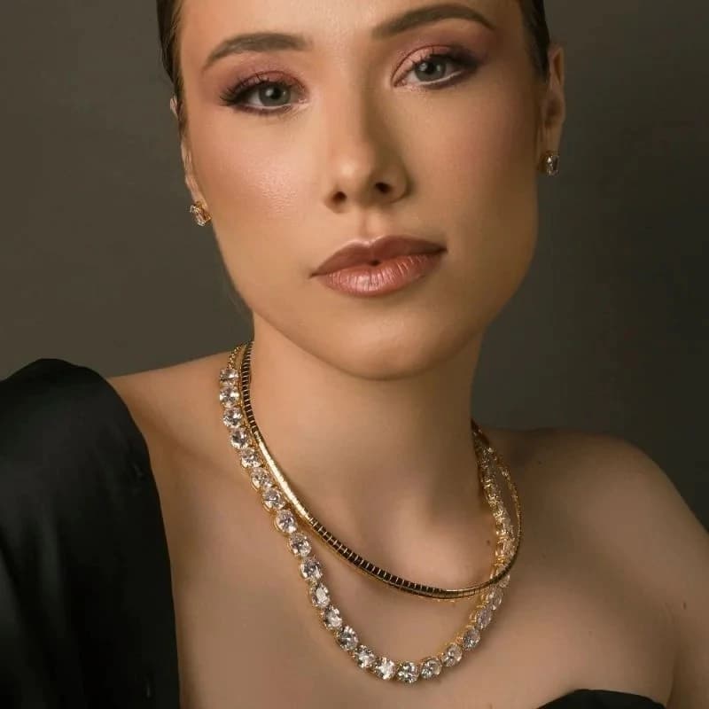 Conjunto Colar + Brinco Zircônia -- Ouro 18k - imagem 1